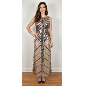 Adrianna Papell Linear Beaded Gown, Antique Copper, Womens Size 2